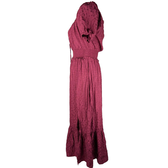 PAIGE Avonne Dobby Tiered Maxi Dress Berry Jam Pink Size M Smocked Satin - Picture 3 of 15